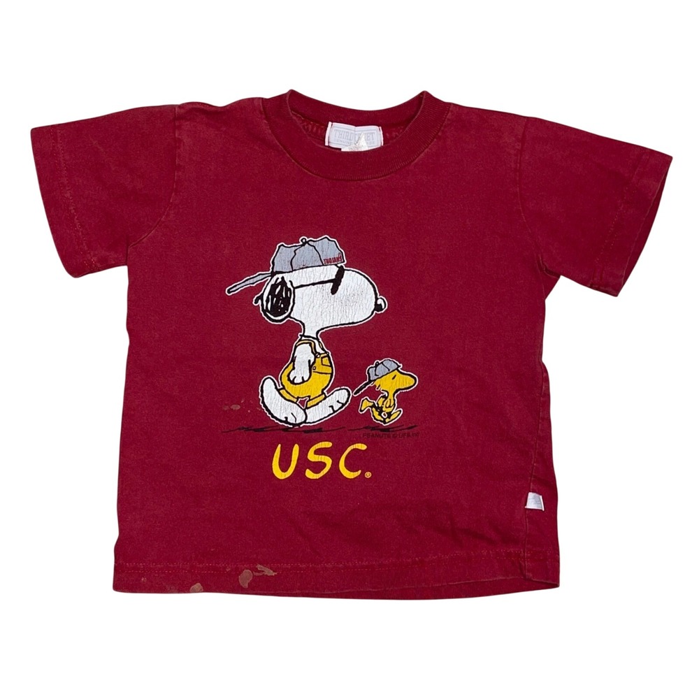 Vintage Third Street USC Trojans Snoopy Woodstock Red T-Shirt Kids Size YXS 5